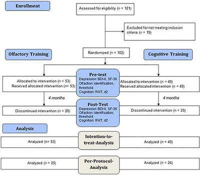 Null Effect of Olfactory Training With Patients Suffering From Depressive Disorders—An Exploratory Randomized Controlled Clinical Trial
